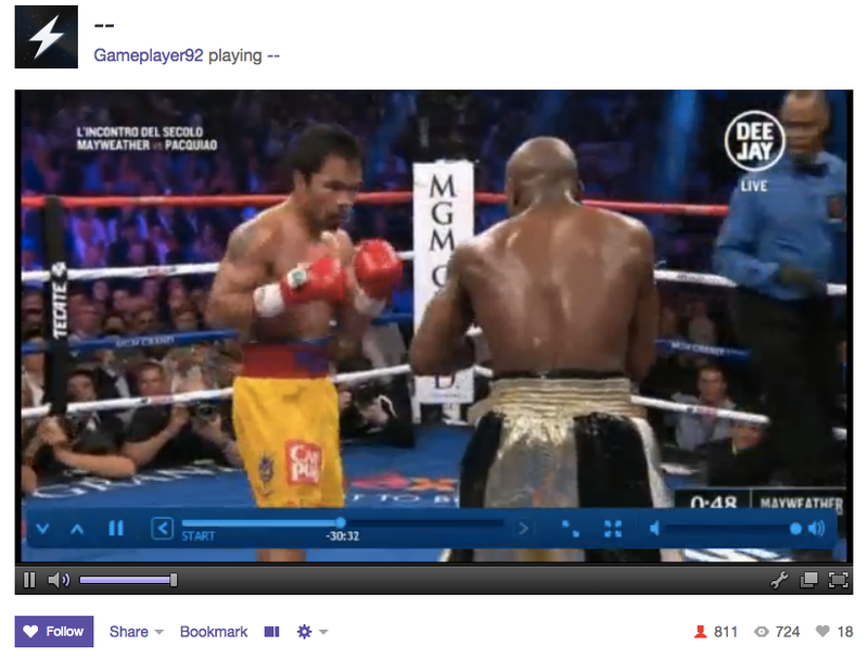 Illustration for article titled Twitch Users Try Bootlegging Mayweather-Pacquiao Fight, Get Banned